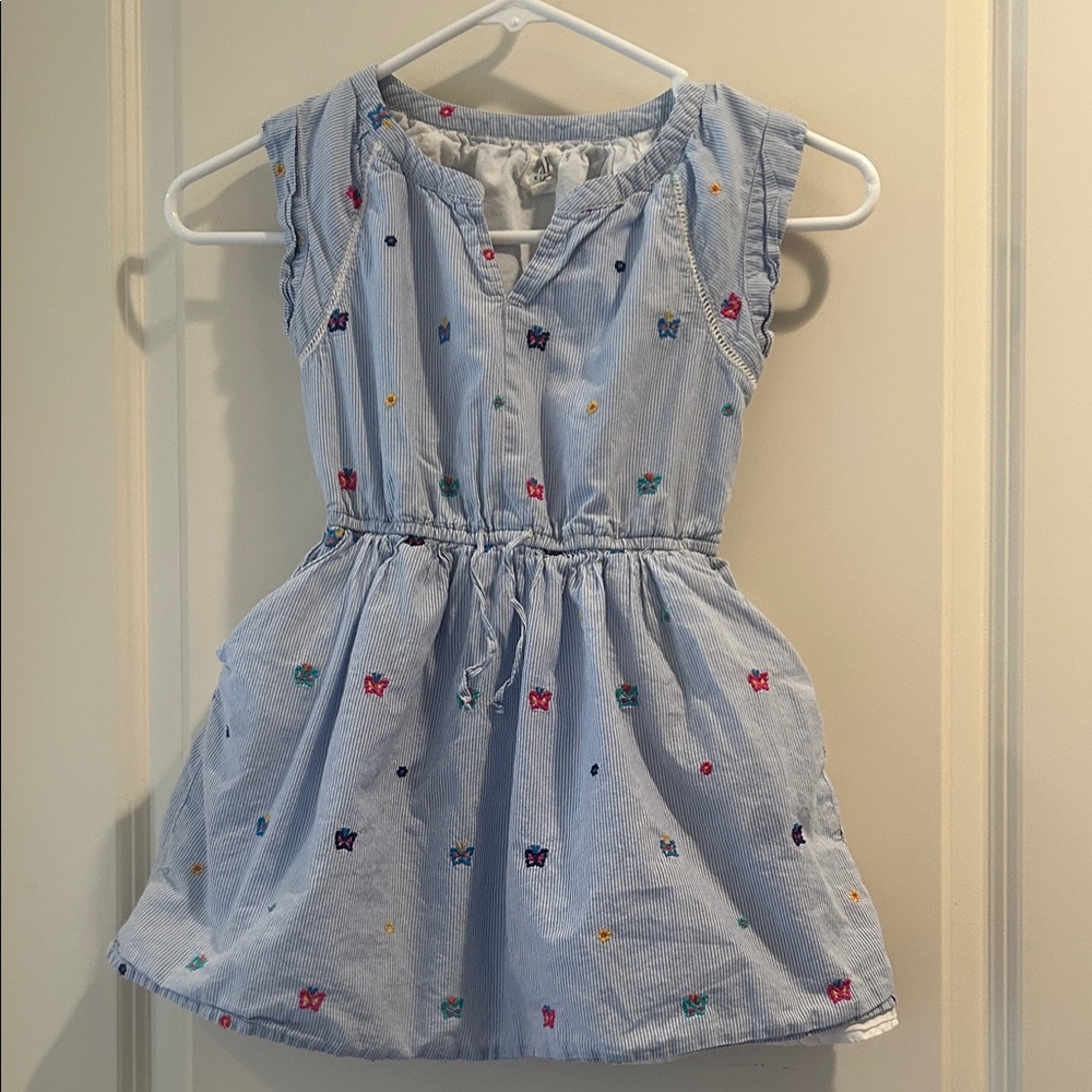 Gap Kids Light Blue striped Embroidered Butterfly Flower Dress lined size S 6-7